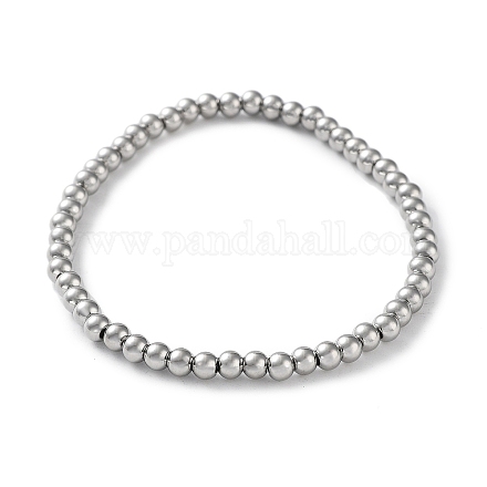 316 bracciale elasticizzato con perline rotonde in acciaio inossidabile chirurgico BJEW-M305-01B-P-1
