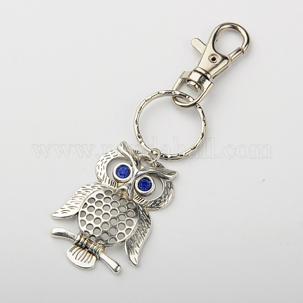 Tibetan Style Alloy Grade A Rhinestone Bird Keychain KEYC-JKC00033-02-1