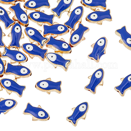 Dicosmetic 30 個魚ビーズバルク合金エナメル青い魚ビーズゴールドメッキ小さな魚チャームスペーサービーズかわいい小さな魚ビーズジュエリーアクセサリー diy のジュエリーメイキングのため  穴：1.8mm ENAM-WH0001-24-1
