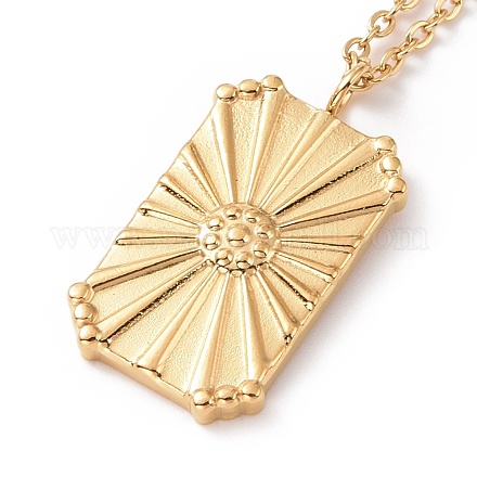 Ion Plating(IP) 304 Stainless Steel Rectangle with Sun Pendant Necklace for Women NJEW-E014-12G-1