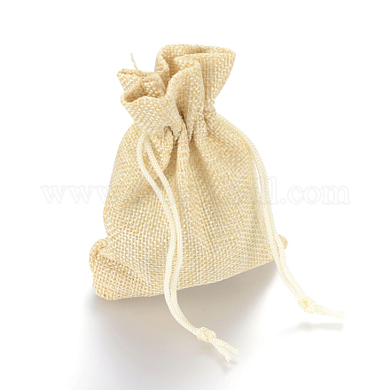 ポリエステル模造黄麻布包装袋巾着袋  レモンシフォン  12x9cm X-ABAG-R005-9x12-13-1