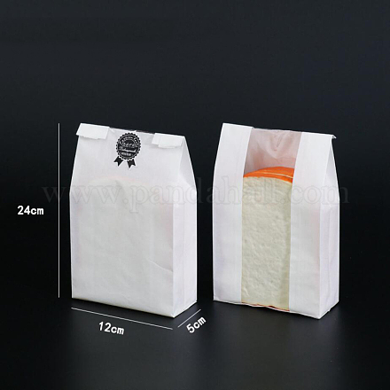 紙パン袋  紙食品包装収納ベーカリーバッグ  フロントウィンドウ付き  長方形  ホワイト  12x5x24cm ABAG-WH0005-44A-01-1