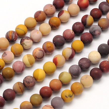 Chapelets de perles en mokaite naturel rondes dépolies G-N0166-65-8mm-1