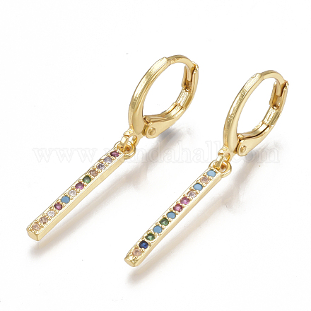 Brass Micro Pave Cubic Zirconia(Random Mixed Color) Dangle Hoop Earrings EJEW-S201-74-1