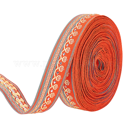 FINGERINSPIRE 12.5Yard 20mm Wide Embroidered Woven Ribbon Orange Red Polyester Jacquard Ribbon Sewing Jacquard Trim Vintage Jacquard Ribbon Trim DIY Crafts Supplies Clothes Decoration OCOR-FG0001-54C-1