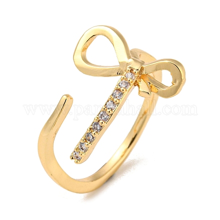 Brass with Cubic Zirconia Open Cuff Rings RJEW-B052-02G-1