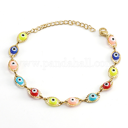 Golden Stainless Steel Enamel Horse Eye Link Chain Bracelets JM1854-2-1