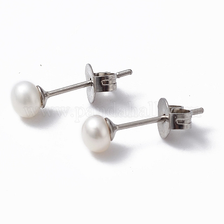 Natural Pearl Ear Studs EJEW-P223-01A-P03-1