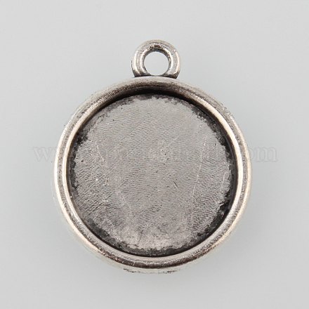 Tibetan Style Antique Silver Alloy Flat Round Pendant Cabochon Settings X-TIBEP-M022-28AS-1