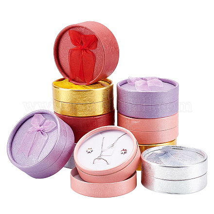 PandaHall 5 Colors Tiny Gift Boxes with Lids Round Jewellery Paper Box 10pcs for Bracelets Earring Rings Pendant Jewellery on Valentine's Day OBOX-PH0001-05-1