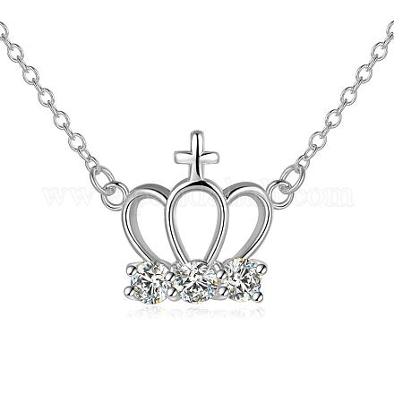 Модные серебряные плакированные латунной короной циркония и ожерелья с крестом NJEW-BB12661-1