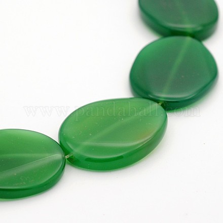 Dyed Natural Green Onyx Agate Flat Oval Bead Strands G-J283-08-1