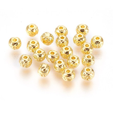 チベット風合金ビーズ  ラウンド  鉛フリー＆カドミウムフリー  ゴールドカラー  5.5x4.5mm  穴：1mm X-K08PK011-1