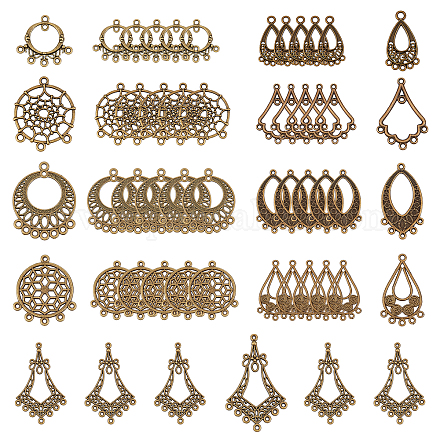 SUNNYCLUE 1 Box 54Pcs 9 Style Tibetan Earring Chandelier Connector Charms Findings Loops Jewellery Making Kit for Earring Drop and Charm Pendant TIBE-SC0001-47-1