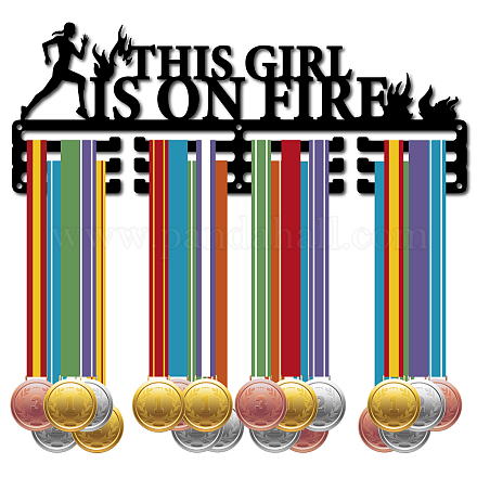 CREATCABIN Running Medal Hanger Display Sports Medal Holder Over 60+ Medals Award Iron Rack Frame Wall Hanging for Women Medalist Runner Marathon Athlete Gift 15.7 x 5.9 Inch-This Girl is On Fire ODIS-WH0037-030-1