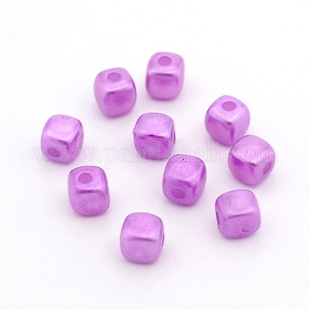 Opaque ABS Plastic Imitation Pearl Cube Beads MACR-M016-14-1