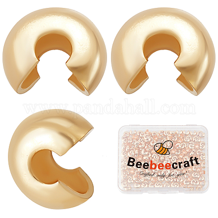 Beebeecraft 200Pcs/Box Crimp Beads Covers 18K Gold Plated Brass Half Round Open Crimp Beads Knot Covers Caps 5mm for DIY Jewelry Makings KK-BBC0003-61-1