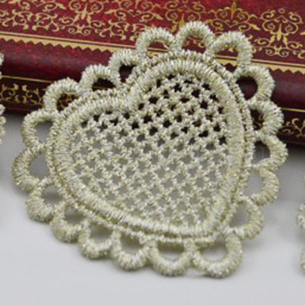 レース刺繍縫製繊維  DIYアクセサリー  ハート  ダークカーキ  5x5cm DIY-L011-04-1