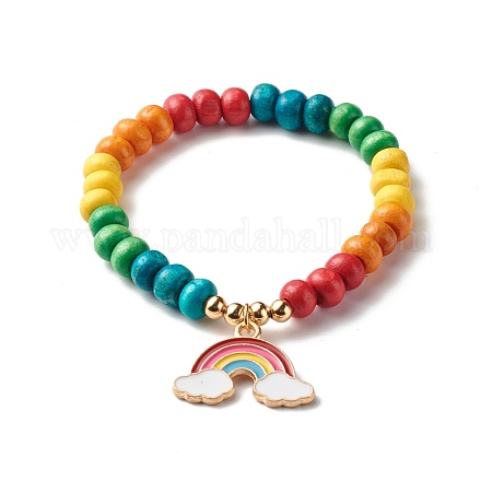 Joli bracelet à breloques en alliage arc-en-ciel pour enfant BJEW-JB06779-1