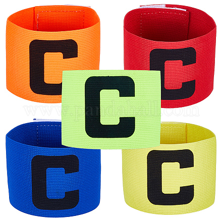 CREATCABIN 5Pcs Captain Armband Adjustable Nylon Armband Football Basketball Player Team Wrist Anti-Drop Arm Bands for Adult Youth Running Walking Hiking 12.7x2.5 Inch-Blue Green Yellow Red Orange AJEW-CN0001-93-1