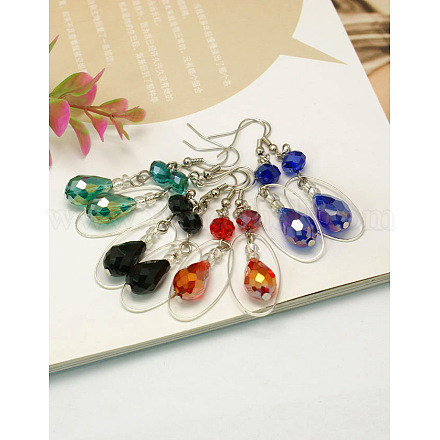 Trendy Glass Teardrop Dangle Earrings EJEW-JE00530-1