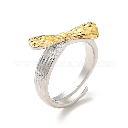 Zweifarbiger verstellbarer Bowknot-Ring aus Messing für Damen RJEW-B024-02-1
