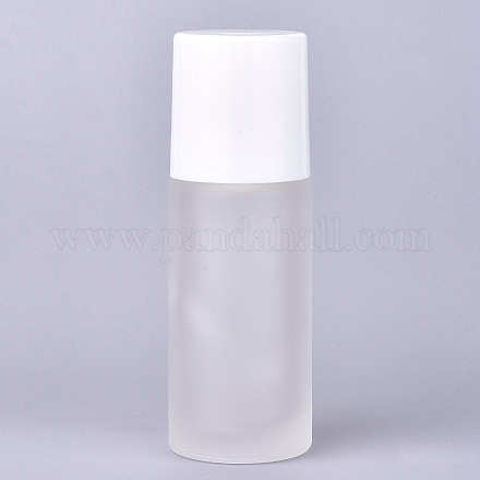 すりガラスのエッセンシャルオイルの空の香水瓶  プラスチックローラーボールとプラスチックキャップ付き  詰め替え式ボトル  ホワイト  3.8x11.1cm  容量：50ミリリットル MRMJ-WH0059-86A-1