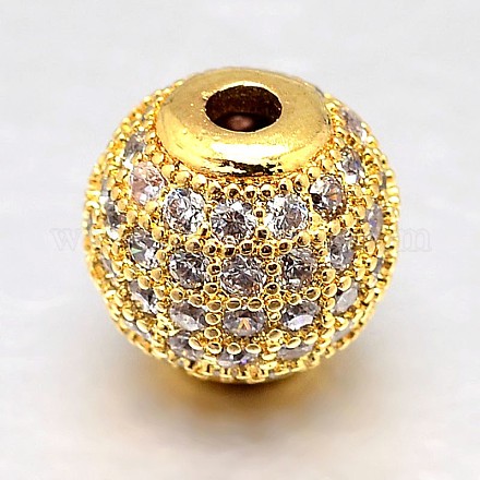 Round Brass Micro Pave Cubic Zirconia Beads ZIRC-N016-01G-4MM-1