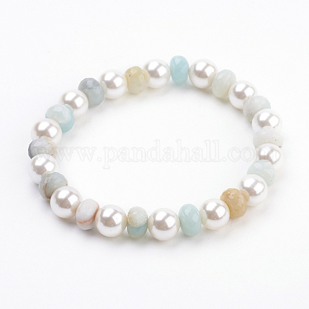 Grade A Shell Pearl Round Beads Stretch Bracelets BJEW-JB03298-01-1