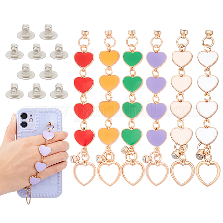 PANDAHALL ELITE 6Pcs 6 Colors Alloy Enamel Heart Link Chains for DIY Keychains MOBA-PH0001-06-1