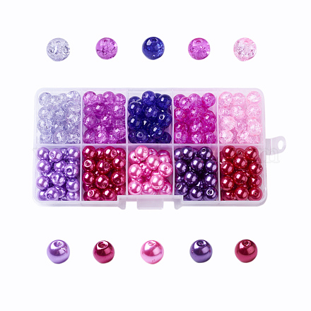 Mix Backen gemalt Knistern Glas & Glas Perle Perlen Sets HY-X0009-8mm-10-1