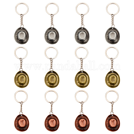 DICOSMETIC 12Pcs 3 Colors Western Cowboy Hat Keychain Western Themed Keychain Pendant Cool Vintage Keychain Charm Alloy Keyring with Iron Finding for Jewelry Making Western Favor Party Gift KEYC-DC0001-02-1
