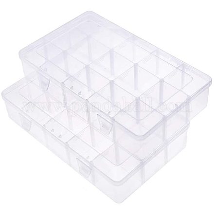 長方形のプラスチックビーズ保存容器  15のコンパートメント  ホワイト  16.5x27.5x5.5cm CON-PH0002-05-1