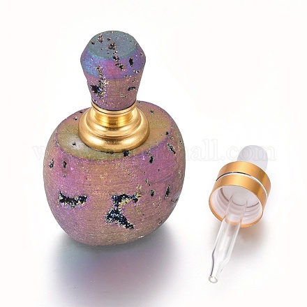 Botella de perfume electrochapada de ágata natural druzy que se puede abrir G-K295-G01-G-1