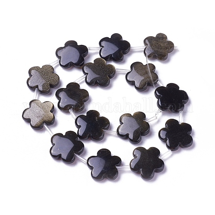 Natural Golden Sheen Obsidian Beads Strands G-P422-02-1