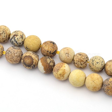Frosted Round Natural Picture Jasper Beads Strands G-E302-112-6mm-1