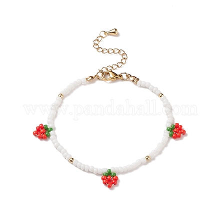 Bracelet breloques tressées fraise graine de verre pour femme BJEW-TA00140-01-1
