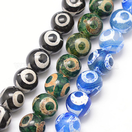 3-Augen-Dzi-Perlen im tibetischen Stil G-K166-01-10mm-L2-1