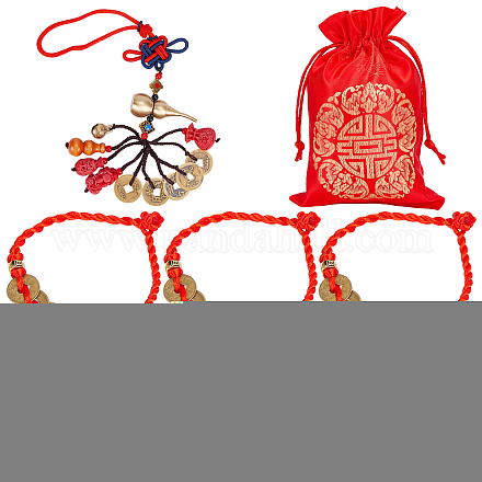 NBEADS Polyester Cord Bracelets & Chinese Knot Tassel Pendant Decorations Sets AJEW-NB0002-15-1