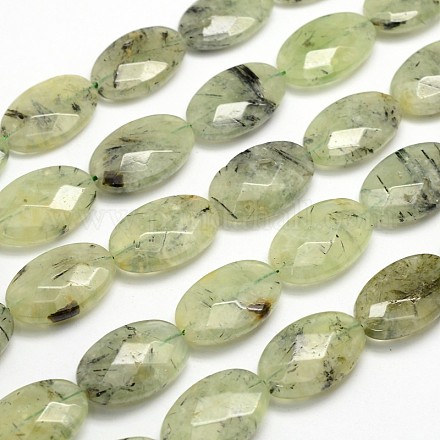Faceted Oval Natural Prehnite Bead Strands G-M307-024-1
