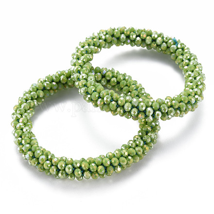 Bracelets extensibles en perles de verre opaque facettées plaquées couleur ab BJEW-S144-003D-09-1