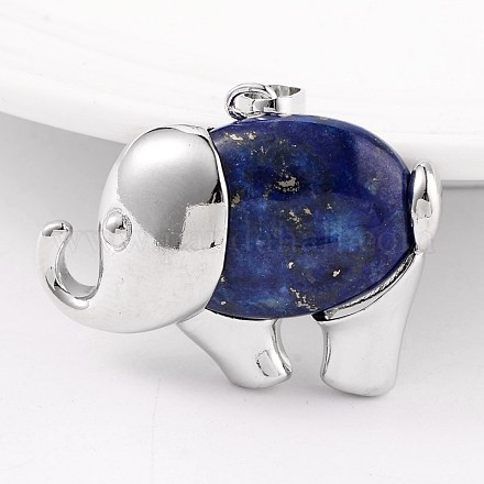 Elephant Platinum Tone Brass Lapis Lazuli Pendants G-F267-01F-1