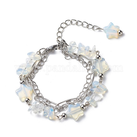 Bracelets multirangs perles opalite étoile BJEW-JB08752-1