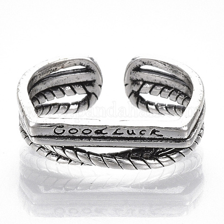チベット風合金カフ指輪  単語幸運と  アンティークシルバー  usサイズ6（16.5mm） RJEW-T009-06AS-1