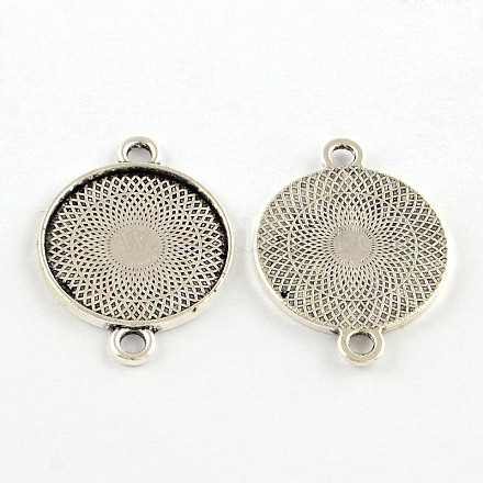 Tibetan Style Flat Round Alloy Cabochon Connector Settings TIBEP-S290-02AS-RS-1