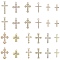 24Pcs 12 Styles Alloy Crystal Rhinestone Pendants, Cross Charms, Light Gold, 16~28.5x10~24.5x2~4.5mm, Hole: 1.6~2.2mm, 2pcs/style