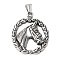 304 Stainless Steel Pendants, Flat Round with Horse, Stainless Steel Color, 45x36x6mm, Hole: 9x5mm