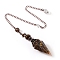 Natural Tiger Eye & Resin Hexagonal Pointed Dowsing Pendulums, Cone, Red Copper, 250mm