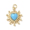 Heart Brass Pendants, with Resin, Cadmium Free & Lead Free, Real 18K Gold Plated, with Jump Ring, Blue, 25x19x5mm, Hole: 1mm