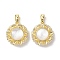 Rack Plating Brass Pave Clear Cubic Zirconia Pendants, Flat Round Charms with Shell, Real 18K Gold Plated, 17x15.5x5mm, Hole: 5x2.8mm